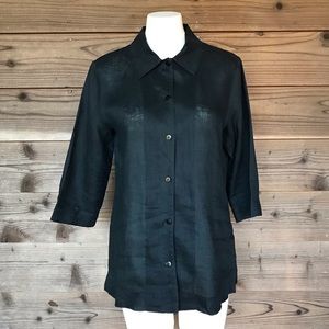 Nordstrom 100% Linen 3/4 Vented Sleeve Button Down Top with Side Slits Small